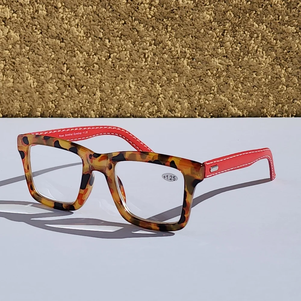Ryan Simkhai Women's Amber Tortoise Red Vegan Leather Anti-Scratch Lense Readers